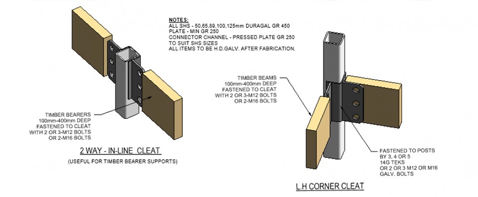 SHS-Timber Beam Cleats 2 Way Inline & LH Corner