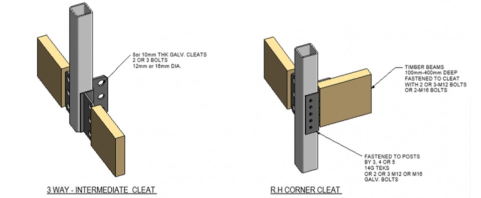 SHS-Timber Beam Cleats 3 Way Intermediate & RH Corner